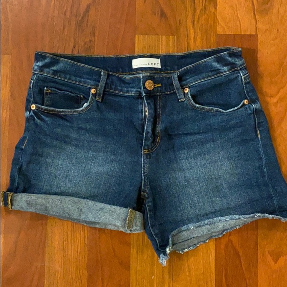 LOFT brand denim shorts. Raw edge/flip cuff.